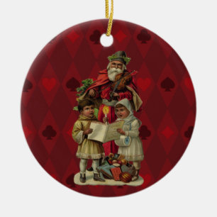Vintage Santa Music Singing Julgransprydnad Keramik