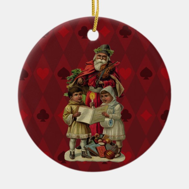 Vintage Santa Music Singing Julgransprydnad Keramik (Framsidan)