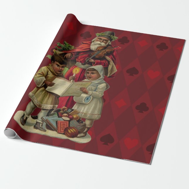 Vintage Santa Music Singing Presentpapper (Utrullad)