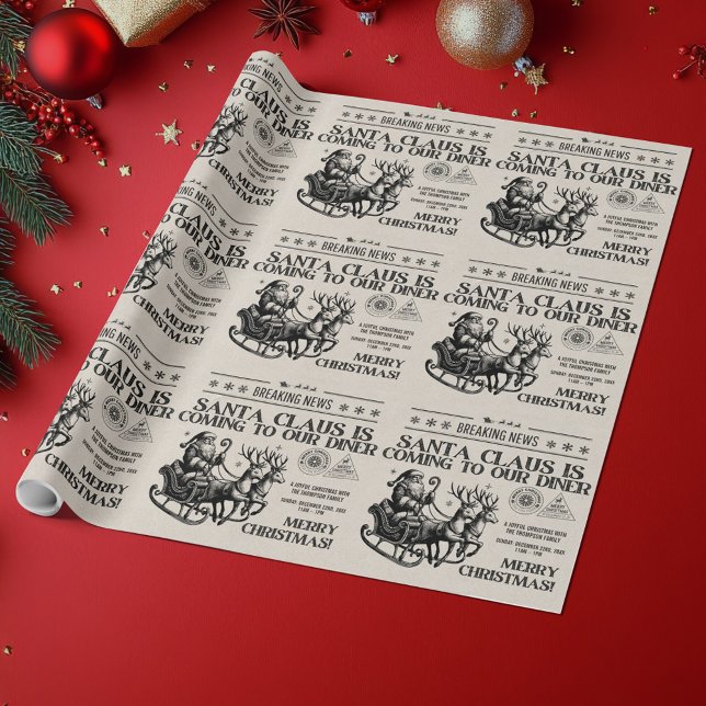 Vintage Santa Newspaper Family Party Christmas Presentpapper (Skapare uppladdad)