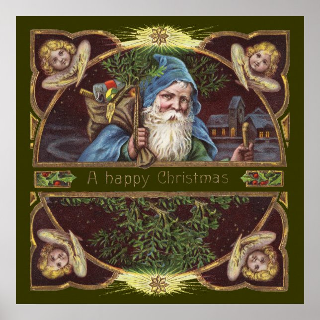 Vintage Santa och Änglar Poster (Framsidan)