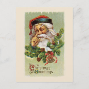 Vintage Santa och Evergreens vykort