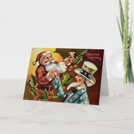 Vintage Santa och farbror Sam-julkort Helgkort
