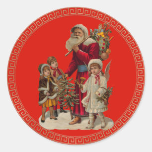 Vintage Santa och Friends God jul Runt Klistermärke