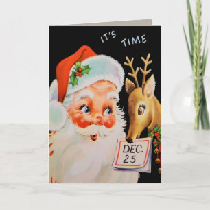 Vintage Santa och hans renar Helgkort