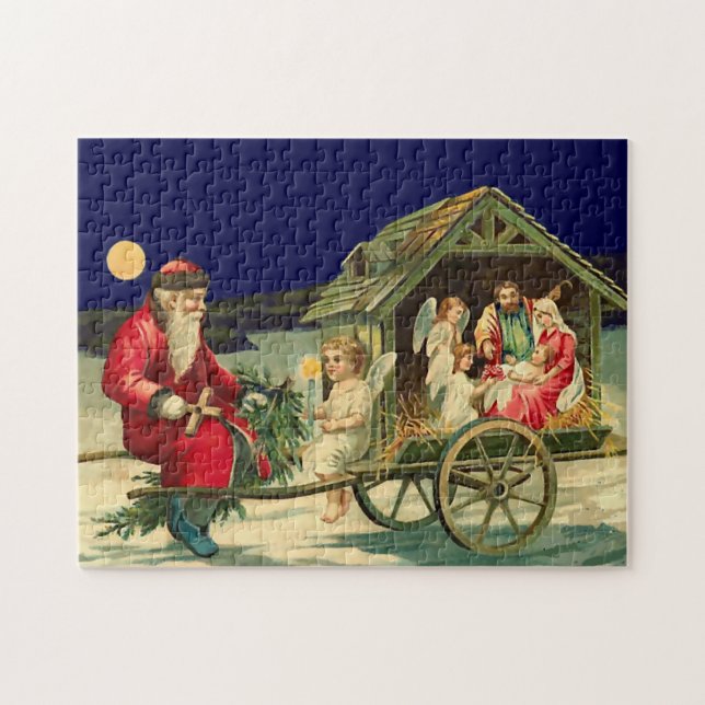 Vintage Santa och julkrubba Pussel (Horisontell)