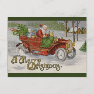 Vintage Santa och Red Car-julhälsningar Vykort