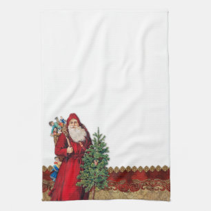 Vintage Santa och träd Kökshandduk