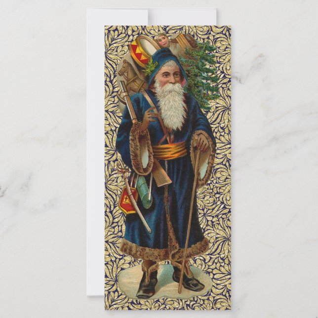Vintage Santa on Blue and Guld Flat Card (Framsida)