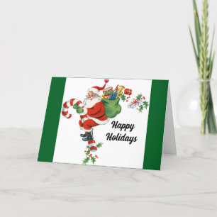 Vintage Santa on Candy cane Helgdag Card Helgkort