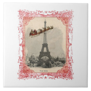 Vintage Santa över Paris Trivet belägger med teg Kakelplatta