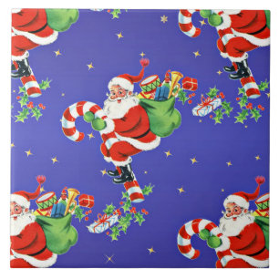 Vintage Santa på en illustration av Candy cane Kakelplatta