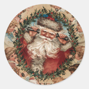 Vintage Santa på Mobila Runt Klistermärke