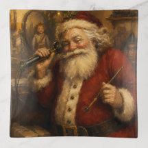 Vintage Santa på telefonen Oljemålning