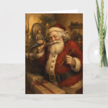 Vintage Santa på telefonen Oljemålning