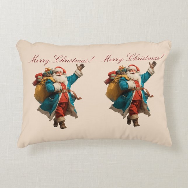 Vintage Santa Personalized Christmas Design Prydnadskudde (Framsidan)