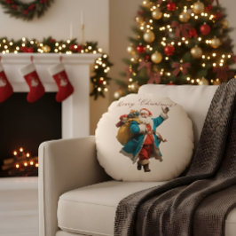 Vintage Santa Personalized Christmas Design Rund Kudde