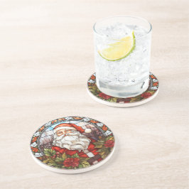 Vintage Santa Poinsettia Stached Glass Helgdag Underlägg