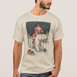 Vintage Santa Polar Bear Christmas Winter Art T Shirt