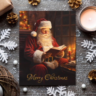Vintage Santa Reading a Bok Helg Vykort