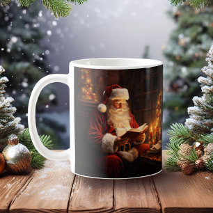 Vintage Santa Reading a Bok jul Kaffemugg