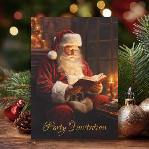 Vintage Santa Reading a Bok jul Party Inbjudningar