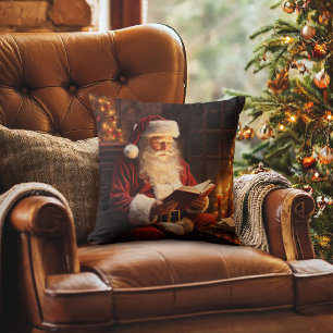 Vintage Santa Reading a Bok Kudde