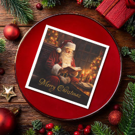 Vintage Santa Reading a Bok Pappersservett