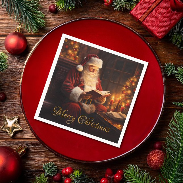 Vintage Santa Reading a Bok Pappersservett (Skapare uppladdad)
