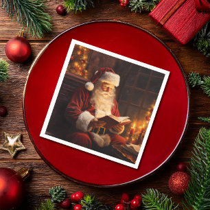Vintage Santa Reading a Bok Pappersservett