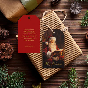 Vintage Santa Reading a Bok Presentetikett