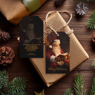 Vintage Santa Reading a Bok Presentetikett