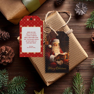 Vintage Santa Reading a Bok Presentetikett