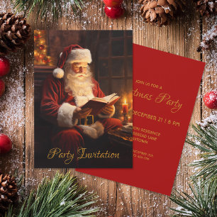 Vintage Santa Reading a Bok Red jul Party Inbjudningar