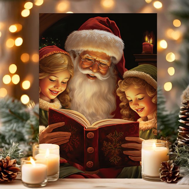 Vintage Santa Reading to Children Helgkort (Skapare uppladdad)