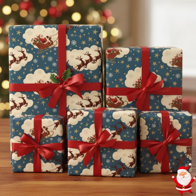 Vintage Santa & Reindeer Classic 1940s Presentpapper (Skapare uppladdad)
