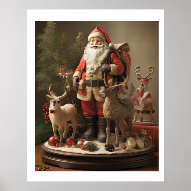 Vintage Santa & Reindeer: Classic Helgdag Charm Poster (Framsidan)