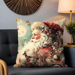 Vintage Santa Reindeer jul Collage Kudde
