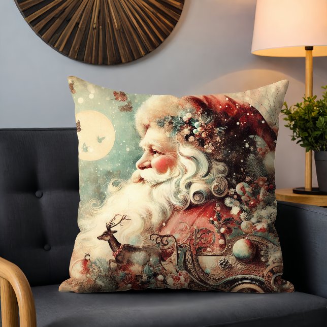Vintage Santa Reindeer jul Collage Kudde (Skapare uppladdad)