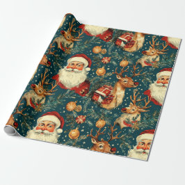 "Vintage Santa & Reindeer jul Presentpapper