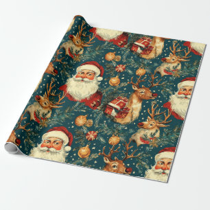"Vintage Santa & Reindeer jul Presentpapper