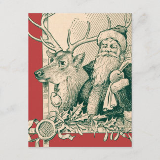 Vintage Santa Reindeer jul Saint Nick Inbjudningar