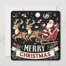 Vintage Santa & Reindeer Starry Night Christmas Inbjudningar
