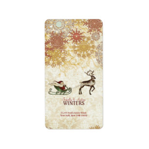 Vintage Santa & ren Adressetikett