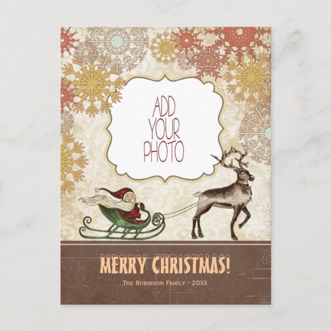 Vintage Santa & ren Helg Vykort (Framsida)