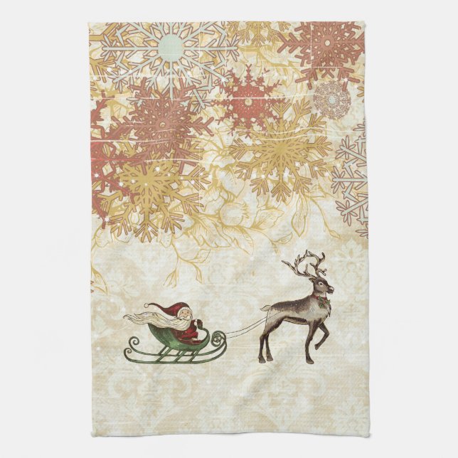 Vintage Santa & ren Kökshandduk (Vertikal)