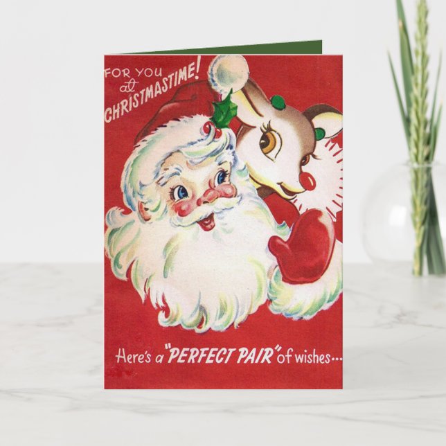 Vintage Santa renindeer add text card Helgkort (Framsida)