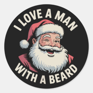Vintage Santa Retro Jag älskar en man med skägg Xm Runt Klistermärke