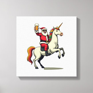 Vintage Santa Ridning Enhörning Öl Jul Rolig Canvastryck