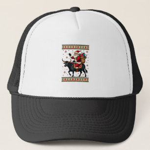 Vintage Santa Ridning Highland Ko Jul Vektor Keps